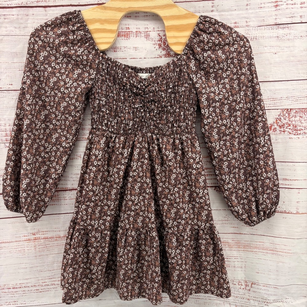 Altar State Mini Dress Size‎ Small Smocked Square Neck Floral Long Sleeve Tiered